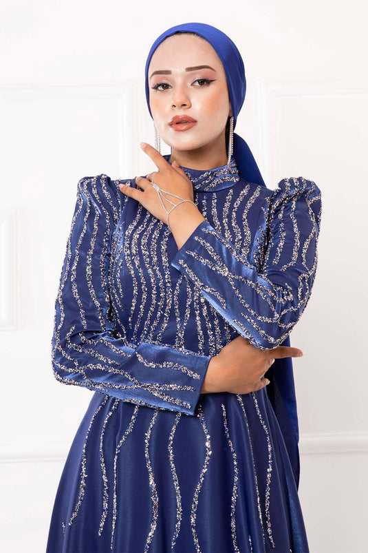 Elegante abito da sera Hijab ricamato in pietra Saks