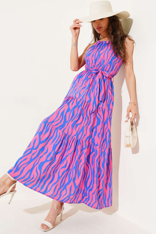 Vestido sin mangas con escote de cebra en rosa