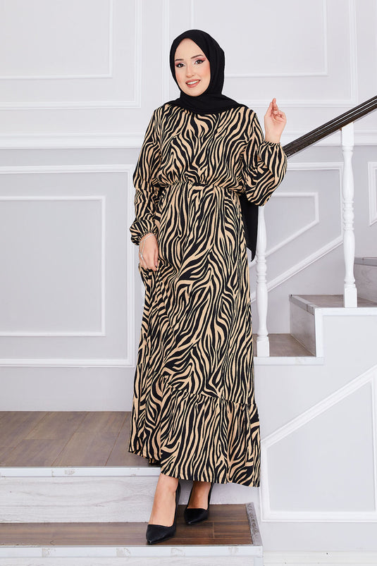 Robe hijab en crêpe à motif zèbre noire