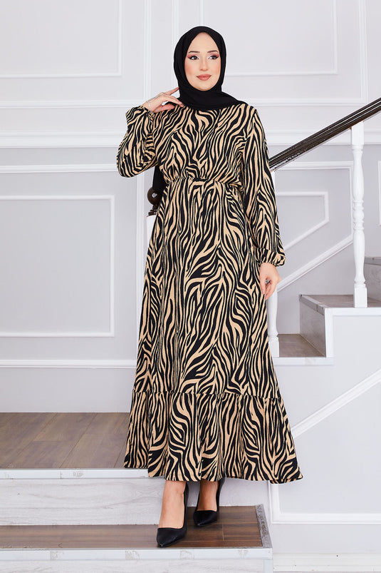 Robe hijab en crêpe à motif zèbre noire