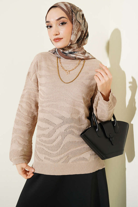 Suéter de punto con diseño de cebra beige