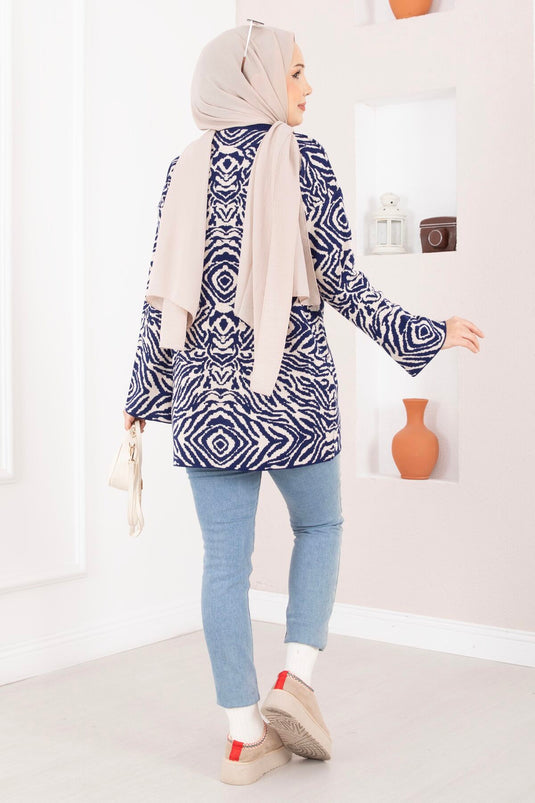 Zebramuster Strickpullover Dunkelblau