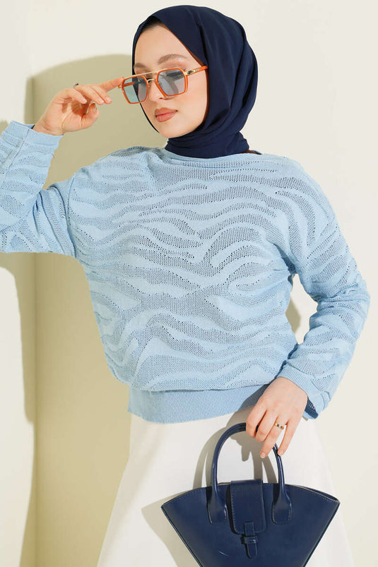 Pull en tricot à motif zèbre bleu