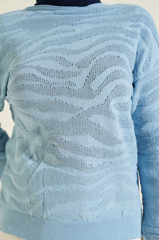 Pull en tricot à motif zèbre bleu