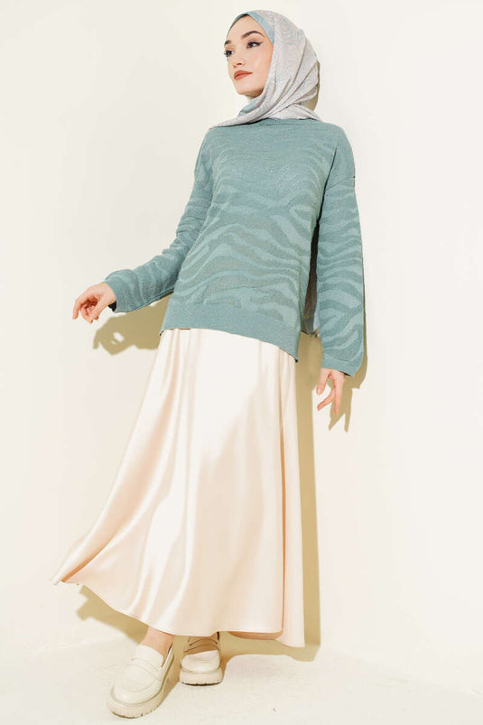 Pull en tricot motif zèbre menthe