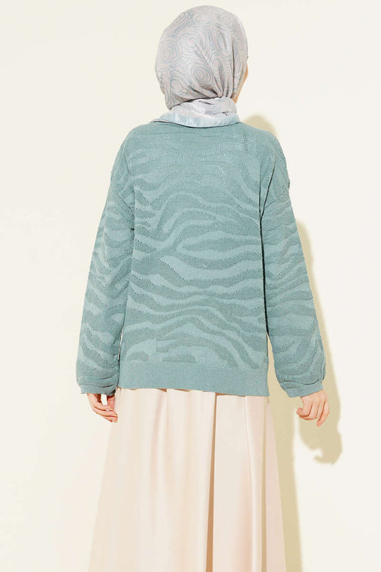 Pull en tricot motif zèbre menthe