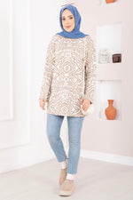Pull en tricot à motif zébré couleur vison