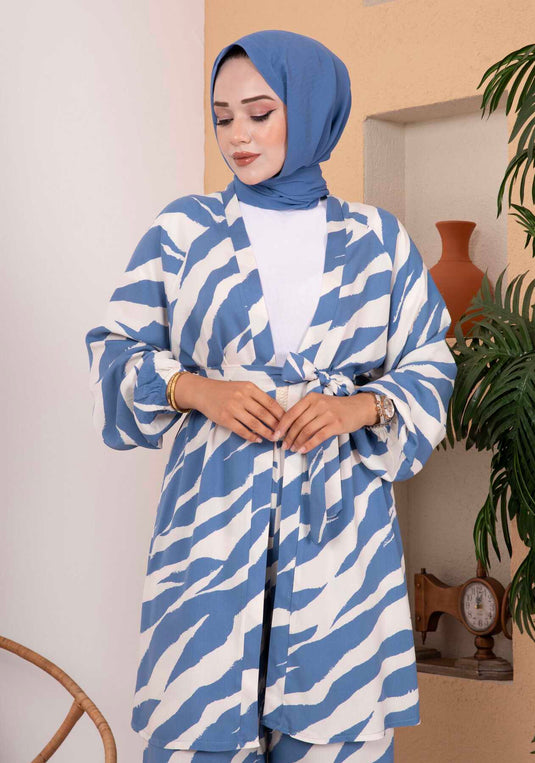 Viscon-Hijab-Anzug mit Zebramuster, Indigo