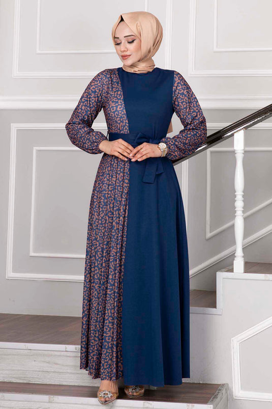 Robe Hijab à Motif Zèbre Indigo