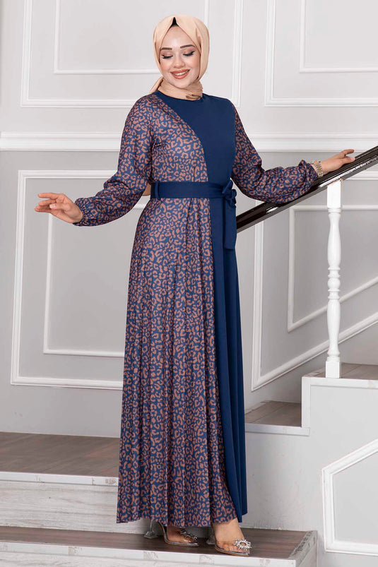 Robe Hijab à Motif Zèbre Indigo