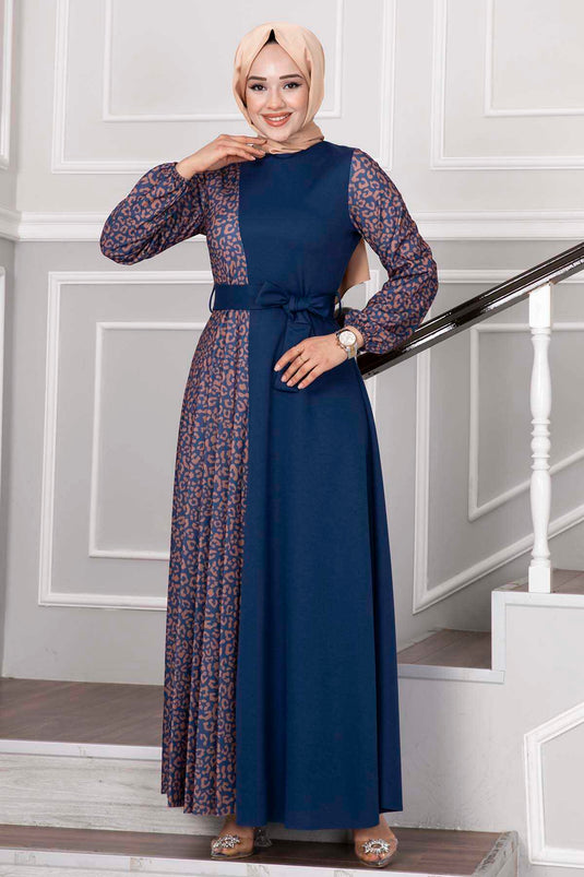 Robe Hijab à Motif Zèbre Indigo