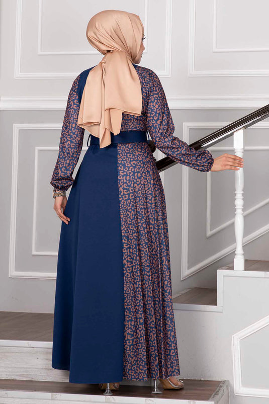 Robe Hijab à Motif Zèbre Indigo