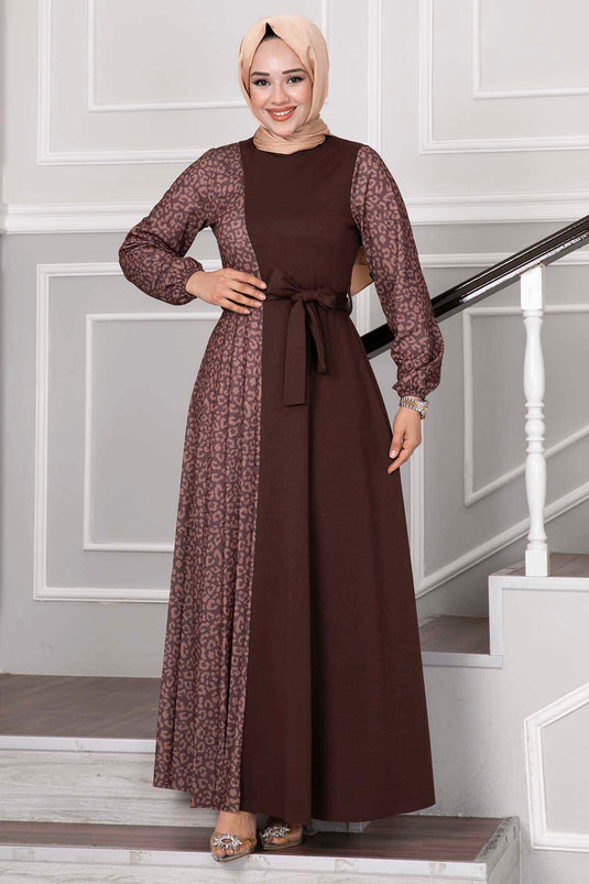 Robe Hijab à Motif Zèbre Marron