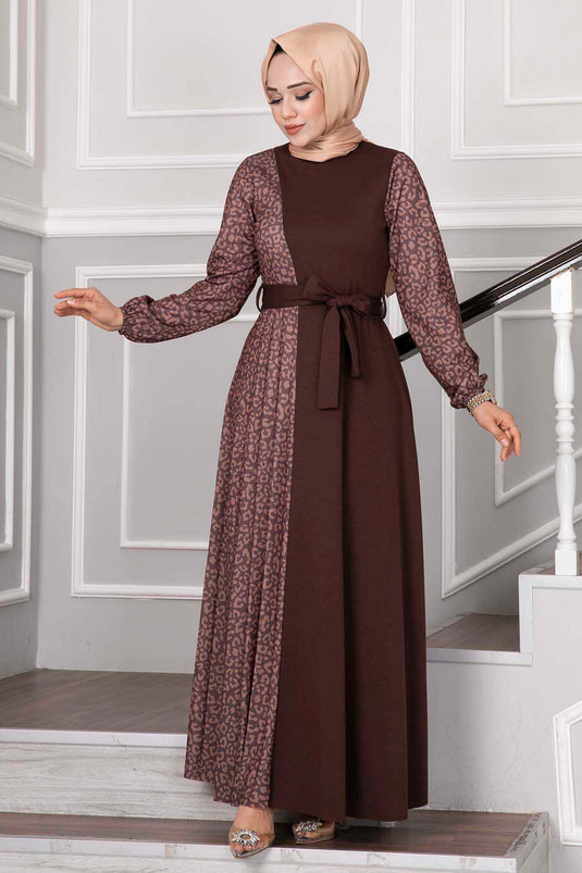 Robe Hijab à Motif Zèbre Marron