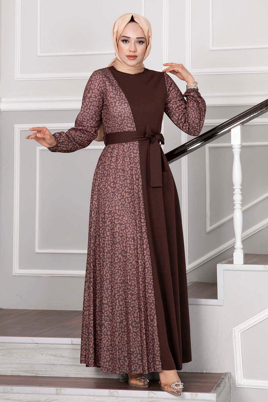 Robe Hijab à Motif Zèbre Marron