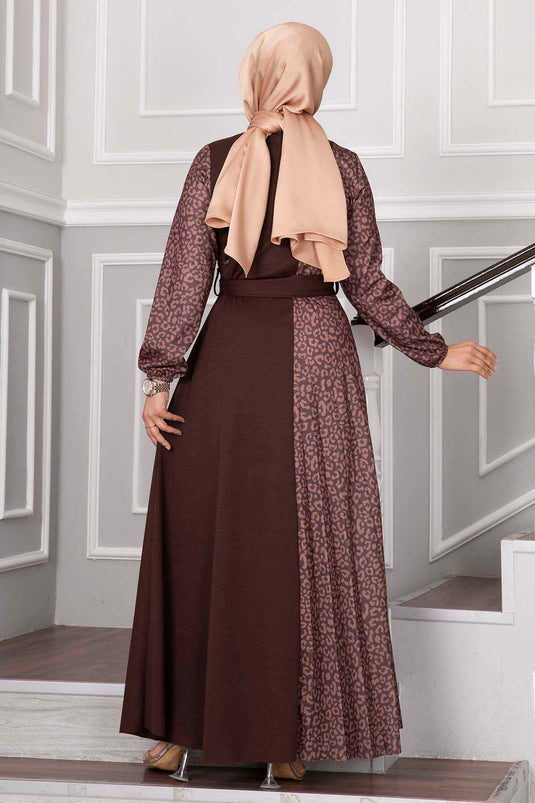 Robe Hijab à Motif Zèbre Marron