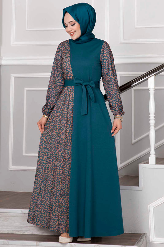 Robe Hijab à Motif Zèbre Pétrole