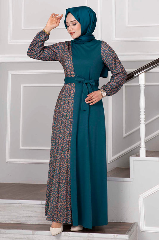 Robe Hijab à Motif Zèbre Pétrole