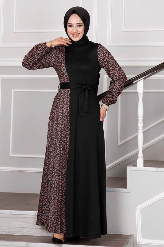 Robe Hijab à Motif Zèbre Noir