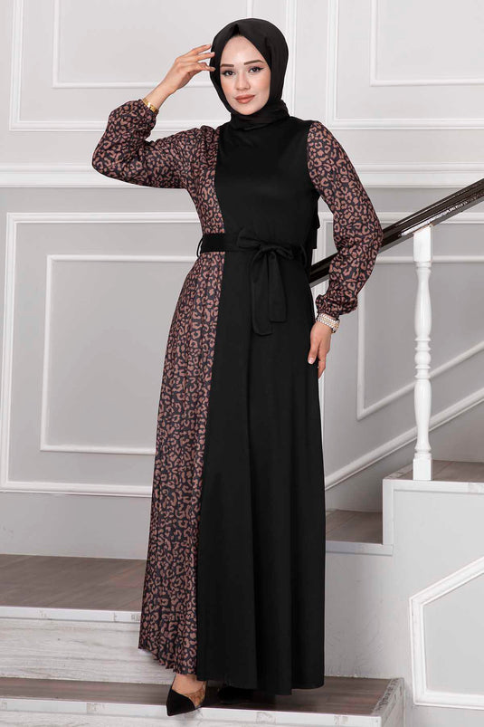 Robe Hijab à Motif Zèbre Noir