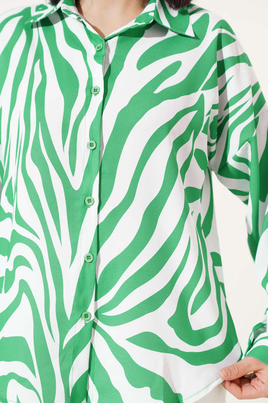 Chemise à motifs zèbre verte