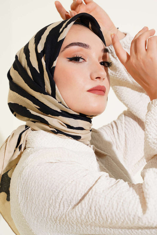 Zebra Patterned Mio Scarf Beige