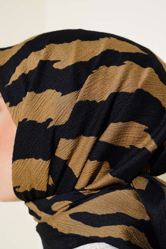 Zebra Patterned Mio Scarf Black Camel