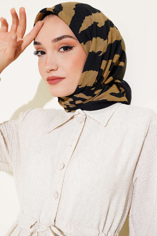 Zebra Patterned Mio Scarf Black Camel