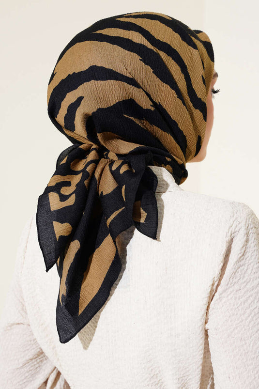 Zebra Patterned Mio Scarf Black Camel