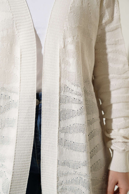 Zebra Patterned Knit Cardigan Ecru