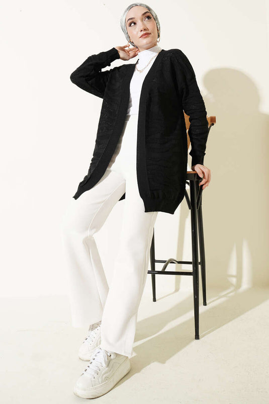 Zebra-Muster Strickjacke Schwarz