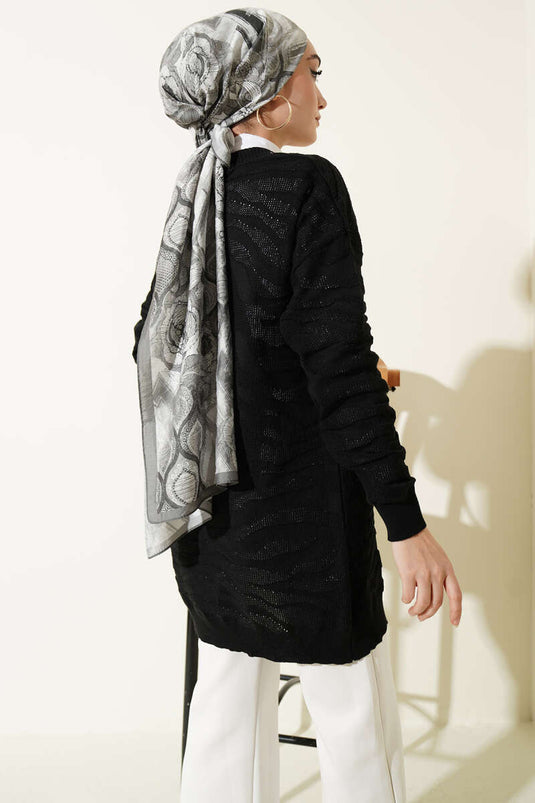 Zebra-Muster Strickjacke Schwarz