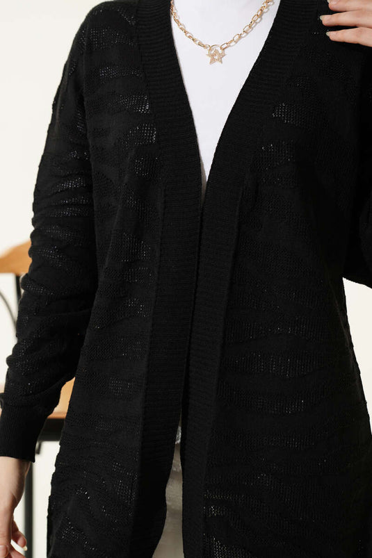 Zebra-Muster Strickjacke Schwarz