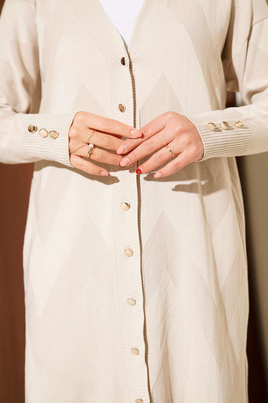 Cardigan boutonné mercerisé à motifs zigzag Pierre