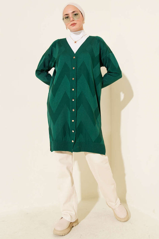 Zigzagpatroon geknoopt gemerceriseerd vest smaragdgroen