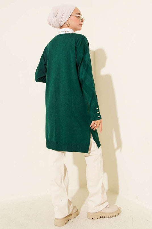 Zigzagpatroon geknoopt gemerceriseerd vest smaragdgroen