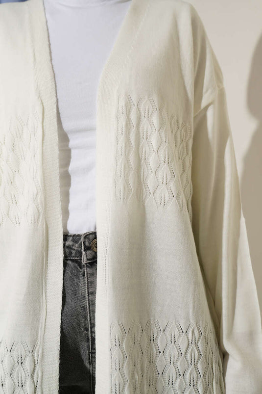 Cardigan basique en tricot à motif zigzag couleur ivoire