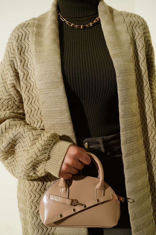 Zigzag Embossed Knit Long Cardigan Beige