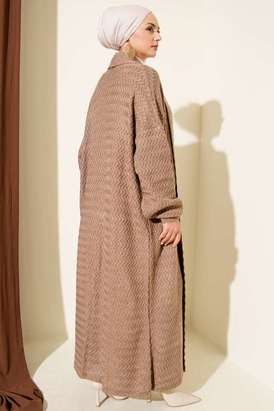 كارديجان طويل محبوك بنقشة متعرجة، لون المنك