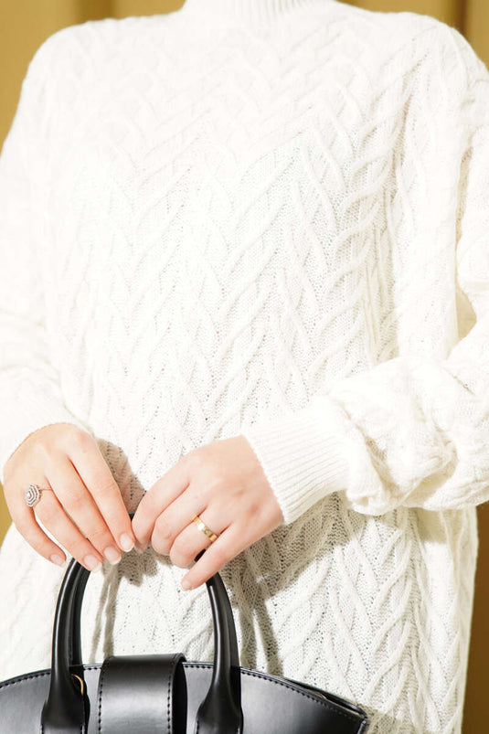 Zigzag Örgü Triko Tunik Ekru