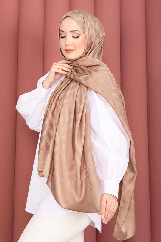 Série d'écharpes jacquard à motif zigzag camel