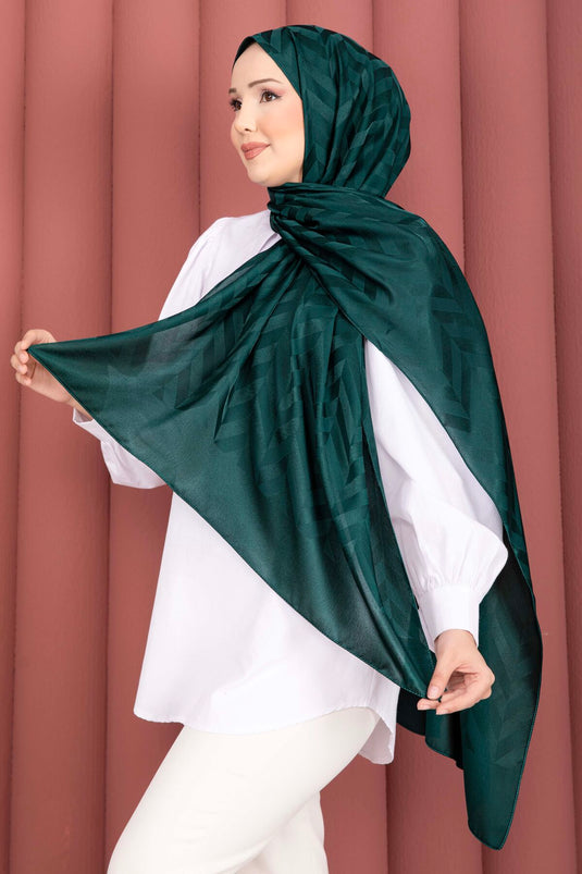 Série d'écharpes jacquard à motif zigzag Émeraude