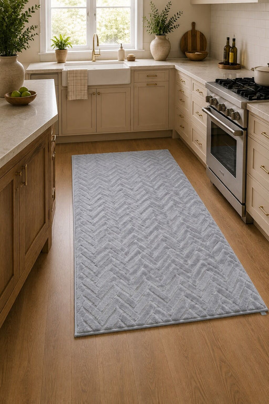 Tapis de couloir antidérapant à motif zigzag gris