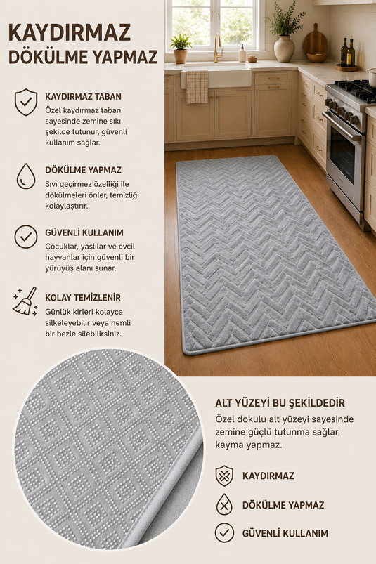 Tapis de couloir antidérapant à motif zigzag gris