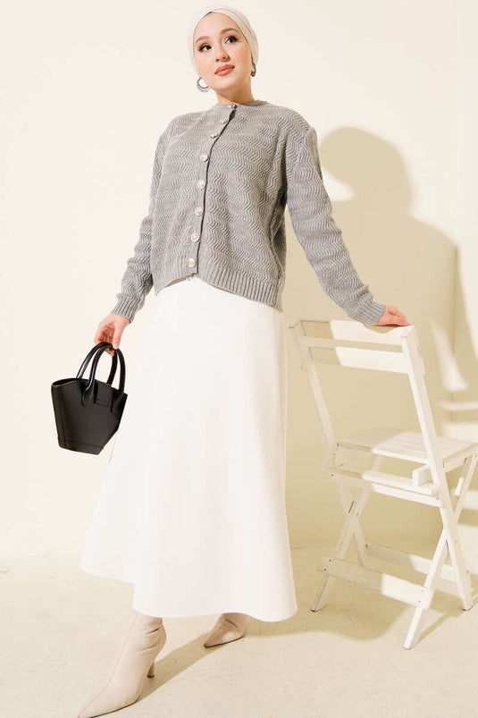 Cardigan lavorato a maglia con bottoni dorati a motivo zigzag grigio