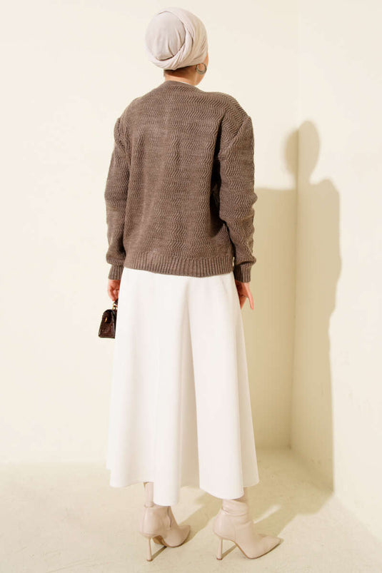 Cardigan lavorato a maglia con bottoni dorati e motivo a zigzag in visone