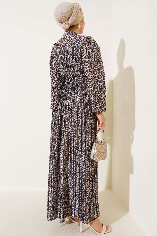 Robe de soirée plissée à motifs zigzag léopard