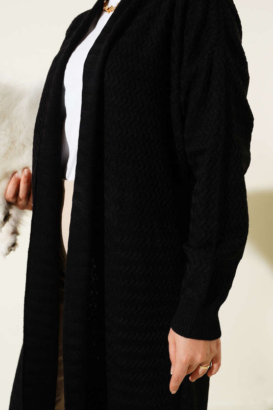 Cardigan lungo in maglia con motivo a zigzag nero