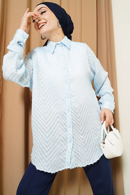 Camicia larga con frange Zikzak azzurro bebè