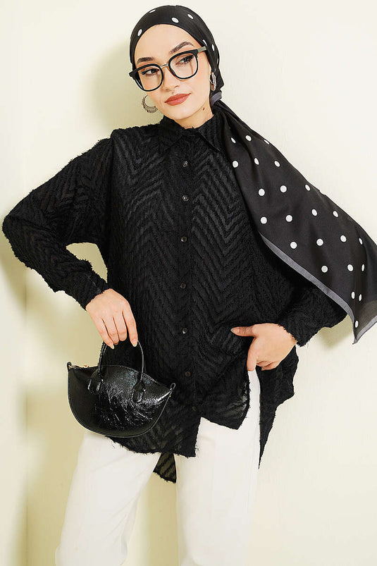 Camicia larga Zikzak con frange nera